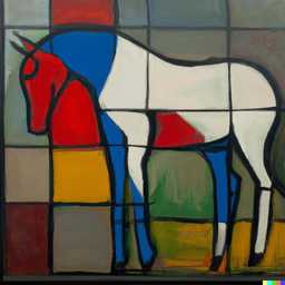 a horse, painting by Piet Mondrian generated by DALL·E 2